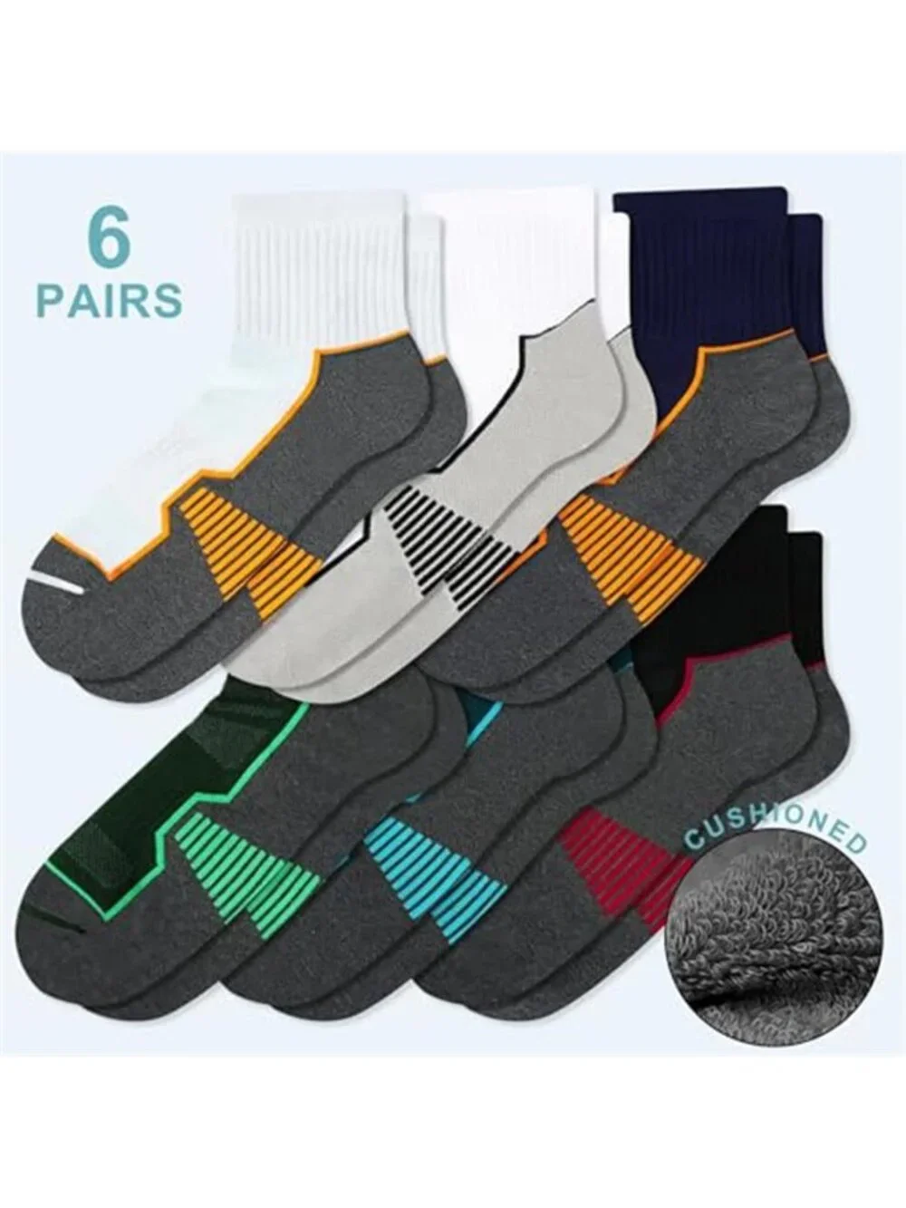Men's Cushioned Ankle Socks, Athletic Running Gym Socks 6 Pairs